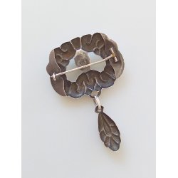 Art Nouveau slv broche med grn agat