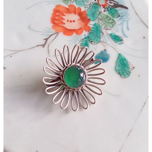 John Lauritzen slv broche med grn sten 