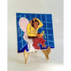 Retro keramik relief/ flise " Go Bananas Pinup Monkey on the Toilet "