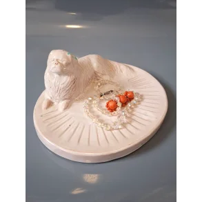 Vintage smykkesk�l / fad med pekingeser i glaseret keramik